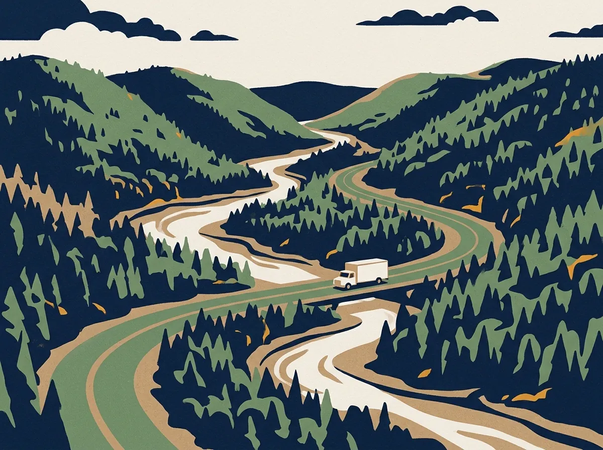 Illustration of a moving truck on a highway in Arkansas