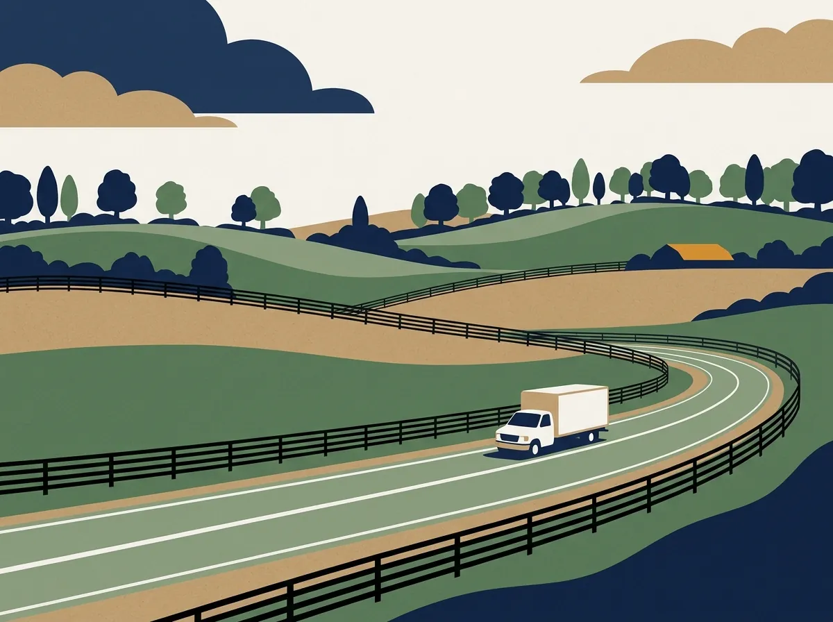 Illustration of a moving truck on a highway through Kentucky