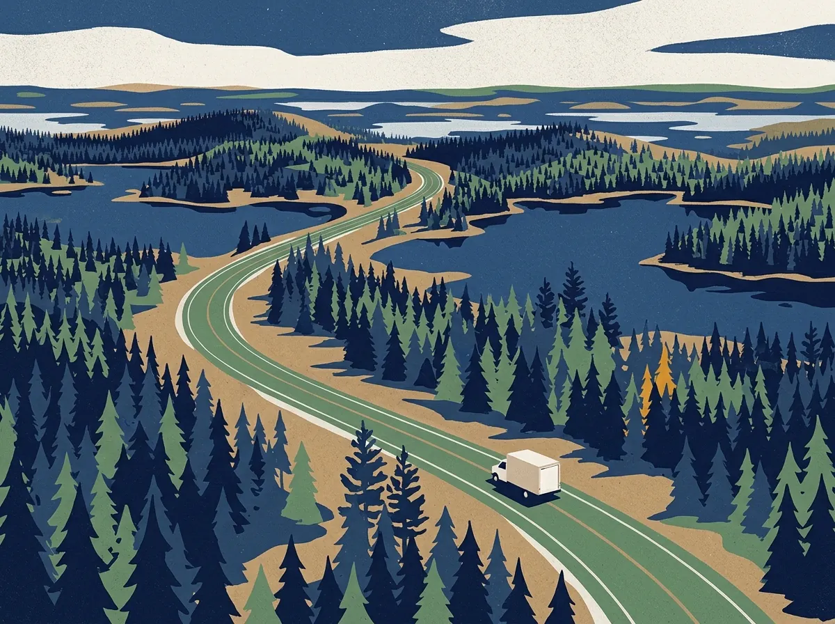 Illustration of a moving truck on a highway through Minnesota