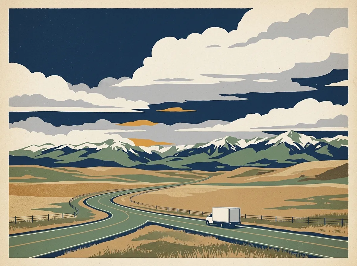 Illustration of a moving truck on a highway in Montana