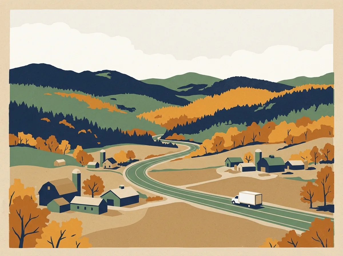 Illustration of a moving truck on a highway in Vermont